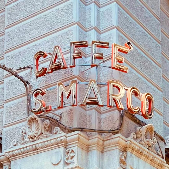 cafe cafe san marco sign in trieste italy